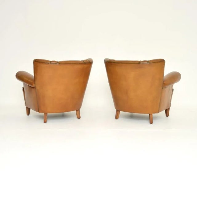 1940s Vintage Swedish Leather Club Armchairs, 1940s, Set of 2 For Sale - Image 5 of 9