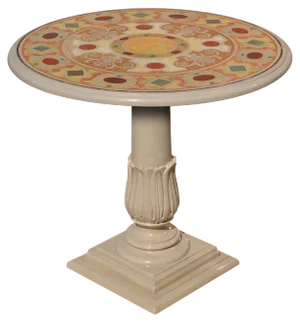Round Table in Cream Marble with Carved Wooden Base by Gueridon Scagliola for Cupioli Living