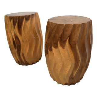Organic Modern Maple Wood Stools, Pair For Sale