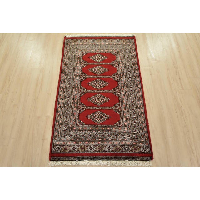 Tribal Bokhara Jaldar Rug 3′ X 5′ Red Wool Tribal Hand-Knotted Oriental Carpet For Sale - Image 3 of 11