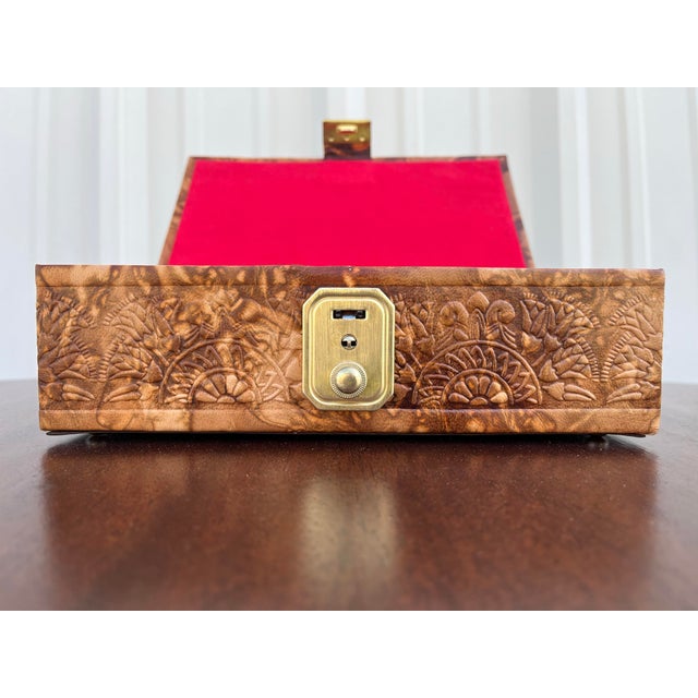 Egyptian Revival Embossed Leather Jewelry Box For Sale - Image 11 of 12