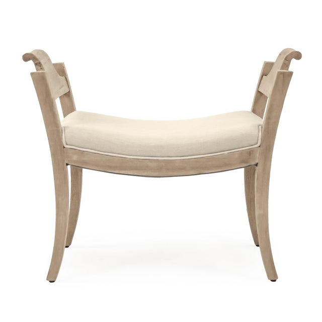 The Mila Stool from Zentique is a French country vanity stool with a natural linen padded seat on a walnut wood frame with...