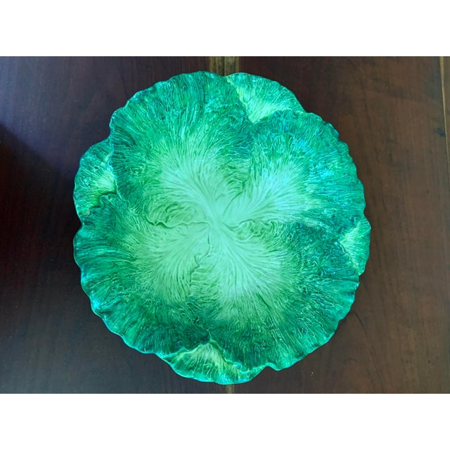 Large whimsical ceramic salad or display bowl featuring layered cabbage leaves. Made by Fitz and Floyd.