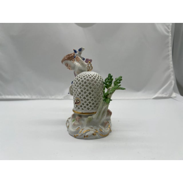 Traditional Antique Meissen Porcelain Boy & the Bird Cage Figure Model For Sale - Image 3 of 9