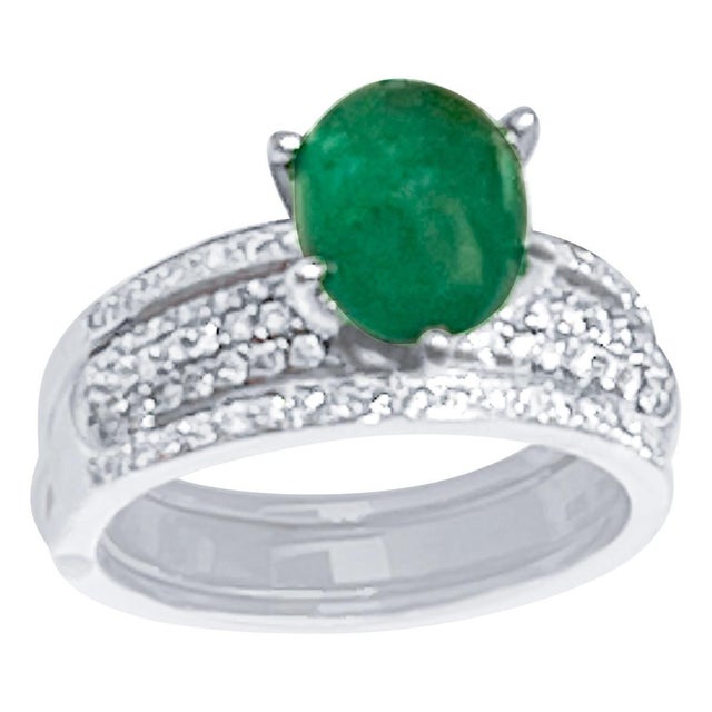 2 Carat Zambian Emerald Cabochon & Diamond Cocktail Ring 14 Kt Gold with Band For Sale - Image 15 of 18