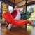 Vintage Mid-Century Modern Wave Chaise Lounge in Orange-Red Plush Upholstery, Adrian Pearsall Style For Sale - Image 9 of 16