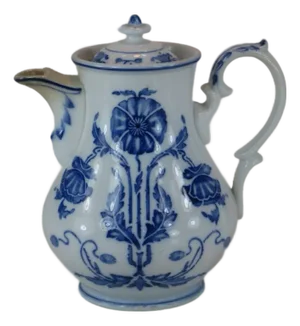 Antique Villeroy Boch Dresden Tea Pot Art Nouveau Poppys Blue and White