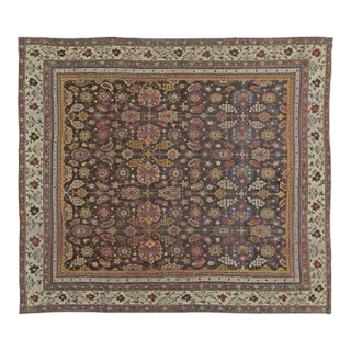 Vintage Indian Agra Brown, Red, Blue, Ivory Handmade Wool Carpet For Sale