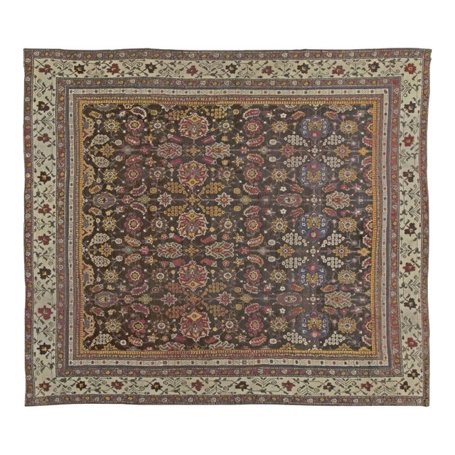 Vintage Indian Agra Brown, Red, Blue, Ivory Handmade Wool Carpet For Sale