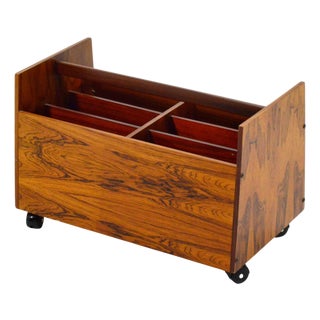 Mid 20th Century Rolf Hesland Rosewood Rolling Record/Magazine Caddy by Bruksbo For Sale