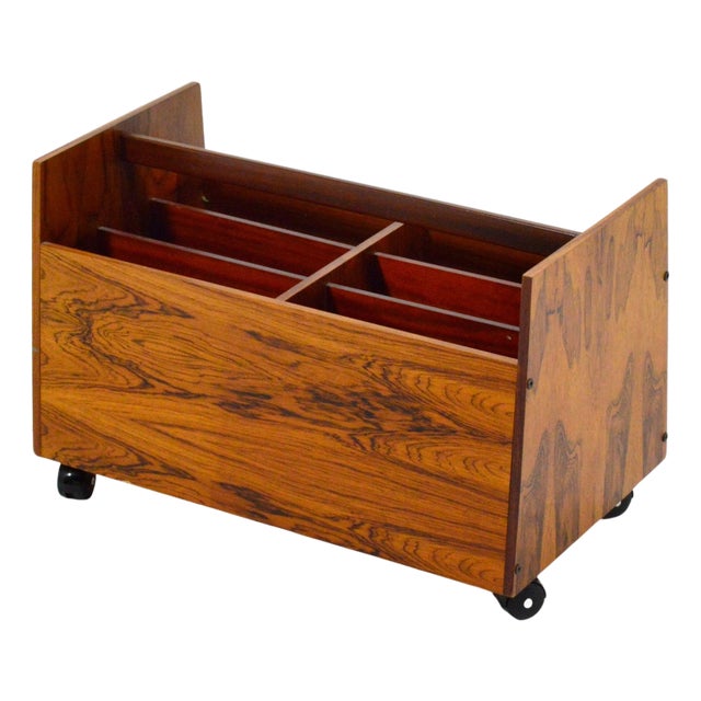 Mid 20th Century Rolf Hesland Rosewood Rolling Record/Magazine Caddy by Bruksbo For Sale