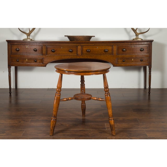 Wood English 1860s Cricket Table with Turned Legs and Circular Sycamore Top For Sale - Image 7 of 12