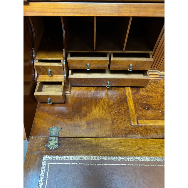 Brass Late 20th Century Italian Burl Wood Secretary Cabinet by k.p.s. New YorkWith Mirrored Doors, 7’8” For Sale - Image 8 of 9