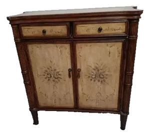 1980s Island British Colonial Style Console Table Sideboard Server Cabinet Wood Paint