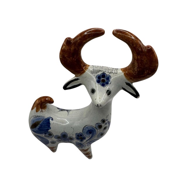 Ceramic Vintage Mexican Folk Art Pottery Hand-Painted Ceramic Antelope Figurine For Sale - Image 7 of 12