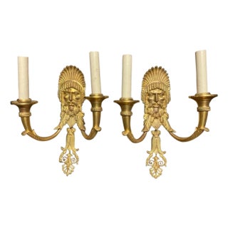 Pair French Neoclassical Gilt Bronze Wall Sconces, 19th Century For Sale