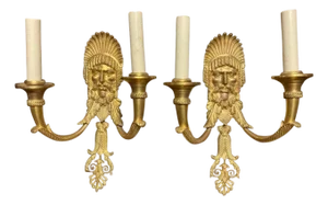 Pair French Neoclassical Gilt Bronze Wall Sconces, 19th Century
