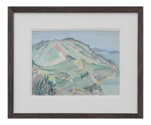 1960s Abstract Pastel Mountain Landscape Watercolor Painting by Frank Freed, Framed