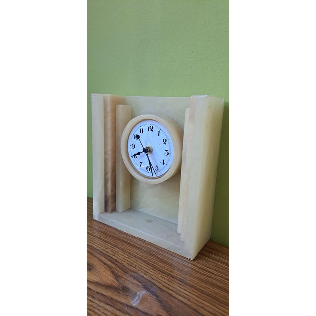 Vintage Alabaster Table Clock, 1985 For Sale - Image 3 of 8
