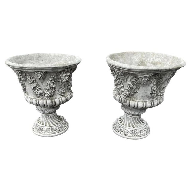 Bacchus Classical Reconstituted Stone Garden Urns, Set of 2 For Sale - Image 9 of 9
