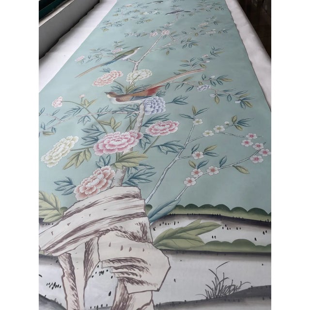 Chinoiserie Mural Hand Painted Wallpapers - 3 Panels For Sale - Image 4 of 4
