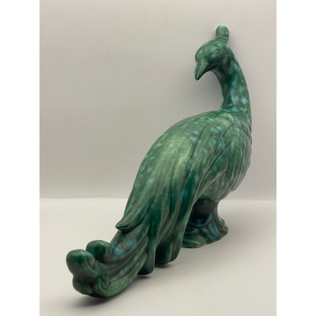1940’s Dapple Glazed Ceramic Peacock Statue For Sale - Image 9 of 9