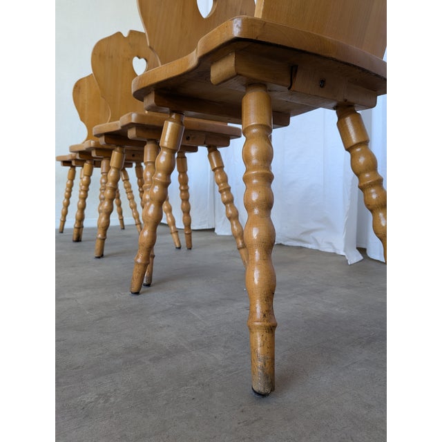 Vintage Tyrolean Farmhouse Heart Cutout Wooden Dining Chairs, 1970s, Set of 4 For Sale - Image 17 of 18