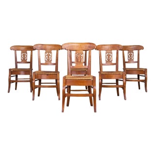 Antique French Directoire Style Fruitwood Dining Chairs W/ Rush Seats - Set of 6 For Sale