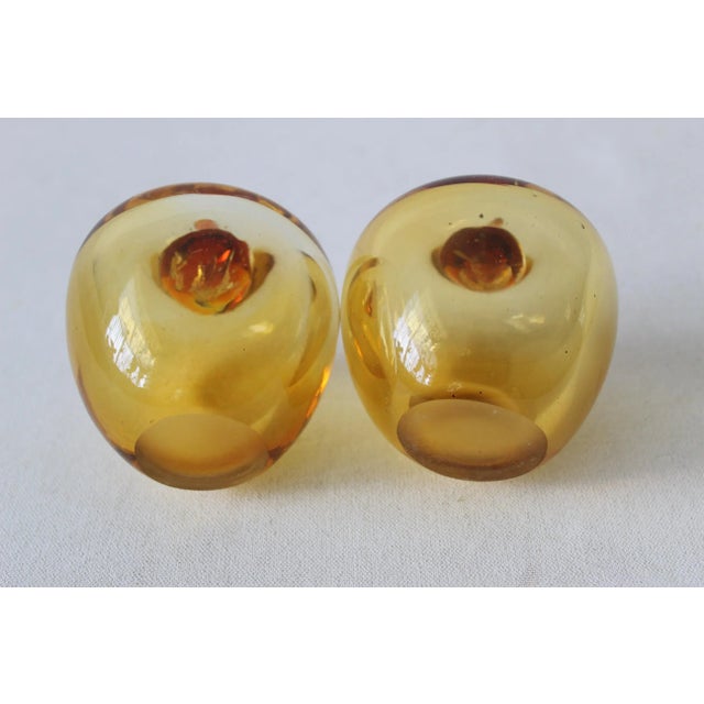 Murano Style Mid Century Hand Blown Amber Decorative Apple-A Pair For Sale - Image 9 of 10
