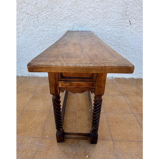 Spanish Castilian Console Table with Two Carved Drawers and Turned Legs, 1890s For Sale - Image 9 of 12