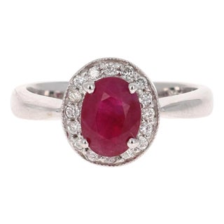 1.63 Carat Ruby Diamond 14 Karat White Gold Ring, Size 7 For Sale