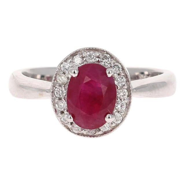1.63 Carat Ruby Diamond 14 Karat White Gold Ring, Size 7 For Sale