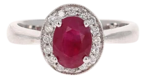 1.63 Carat Ruby Diamond 14 Karat White Gold Ring, Size 7