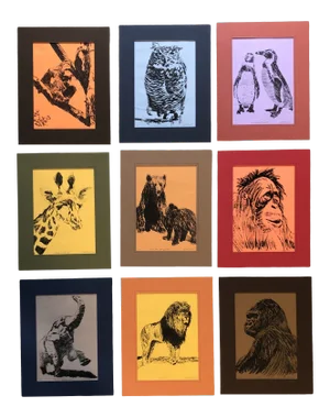 Gallery Wall Collection-9 Vintage Matted Original Animal Lithographs by E.J.Hartmann