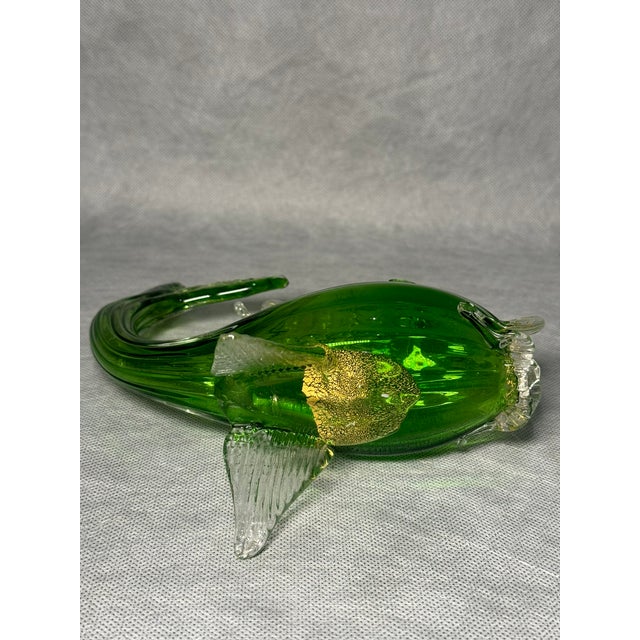 Green Murano Glass Fish Sculpture with Gold, Italy, 1960s For Sale - Image 9 of 11