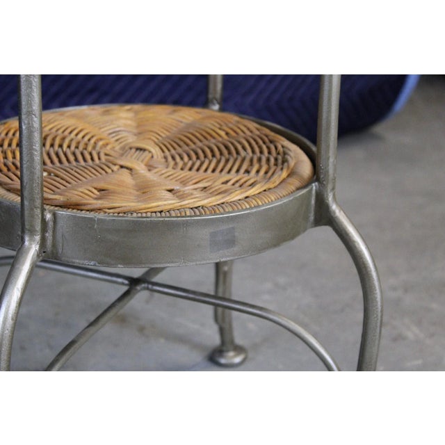 Wood Silvertone Metal & Wicker Round Glass Top Breakfast Table 42" For Sale - Image 7 of 8