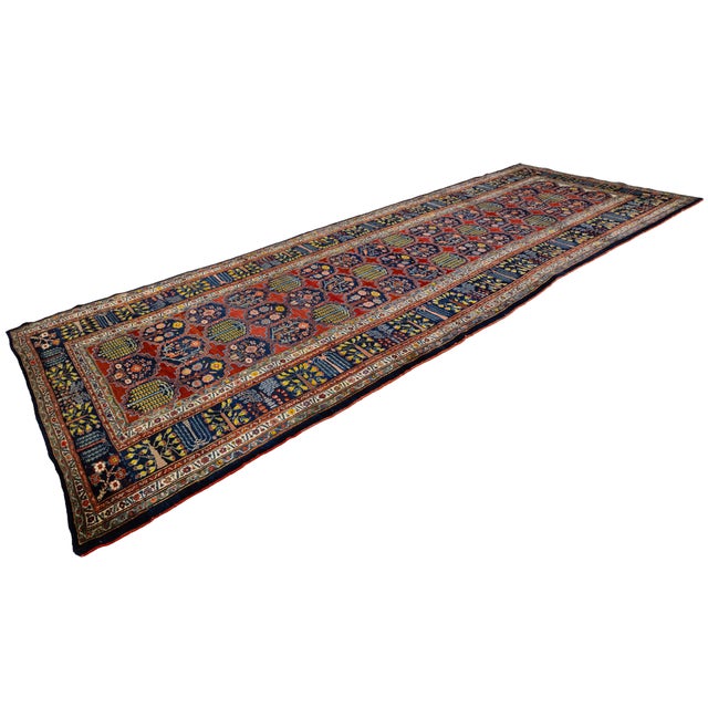 Antique Bidjar Style Runner Rug With Tree of Life Design, Red and Indigo Wool For Sale - Image 11 of 11