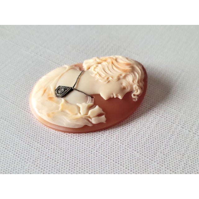 Gemstone Vintage Italian Art Deco Shell Cameo With Diamond, Circa 1910-1930 For Sale - Image 7 of 10