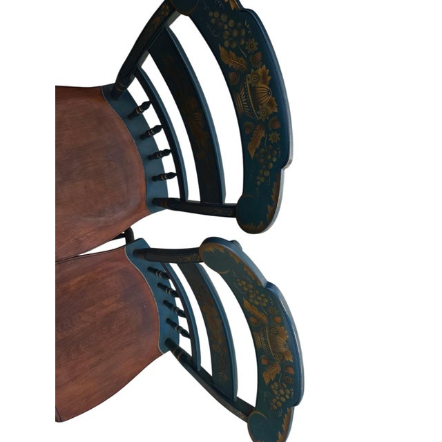 American Pair of Vintage L Hitchcock Plank Bottom Dining Side Chairs Paint Decorated For Sale - Image 3 of 16