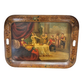 Victorian Toleware Narrative Tray attributed to H. Meeson For Sale