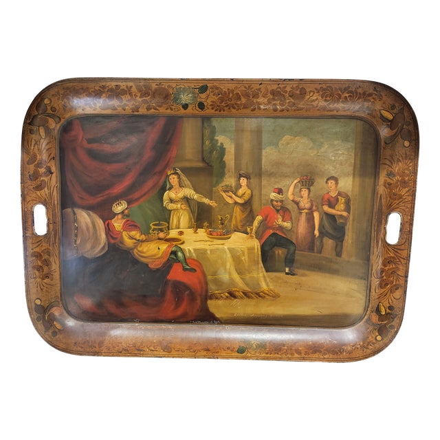 Victorian Toleware Narrative Tray attributed to H. Meeson For Sale