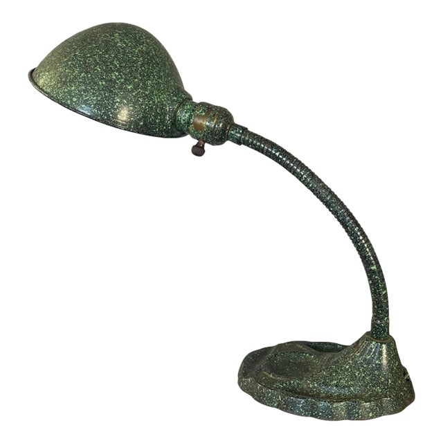 Antique Gooseneck Desk/Task Lamp, Rare Speckled Green Patina, All Original For Sale