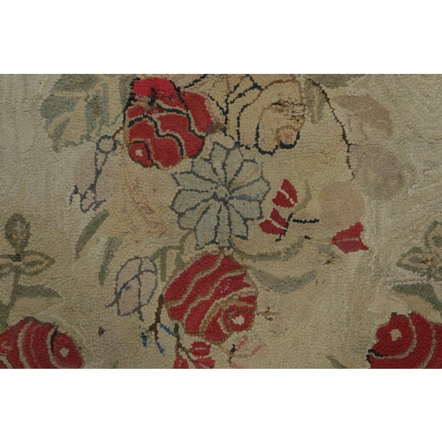 Rug & Kilim Antique Hooked Rug With Rose Bouquet Medallion & Vine Border - Rug & Kilim For Sale - Image 4 of 7