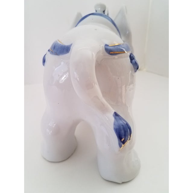 Metal Vintage 1970s Chinoiserie Large Glazed Ceramic Hand Painted Blue & White Elephants Figurines - a Pair For Sale - Image 7 of 8