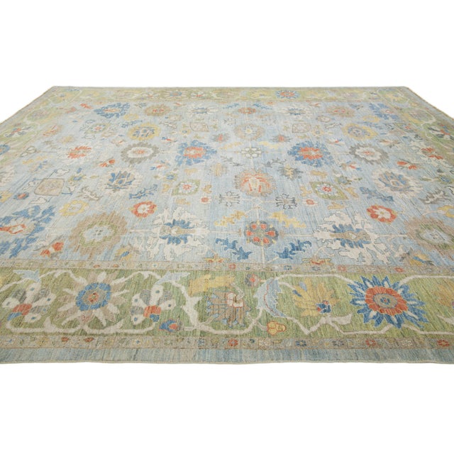 Apadana's Designed Sultanabad Modern Wool Rug Handmade in Blue and Green For Sale In New York - Image 6 of 10