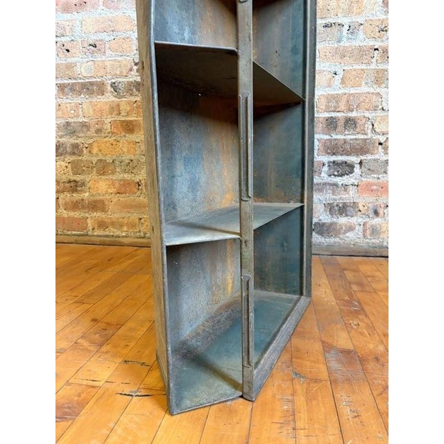 Antique Industrial Galvanized Steel Angled Shelving Unit For Sale - Image 9 of 16