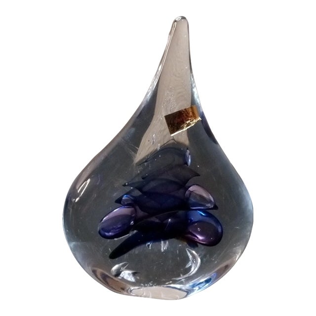 Vintage Signed Marian Pyrcak Tear Drop Shaped Paperweight From Poland For Sale