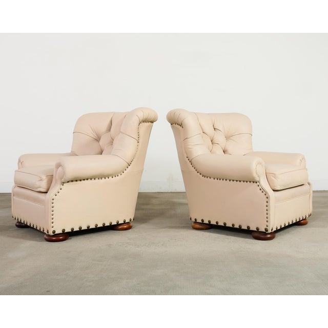 Late 20th Century Pair of Ralph Lauren Style Leather Writer's Chairs + Ottomans For Sale - Image 5 of 18