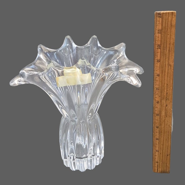 Vintage Elegant Art Vannes Le Chatel France Oval Crystal Vase Original Label For Sale - Image 9 of 10