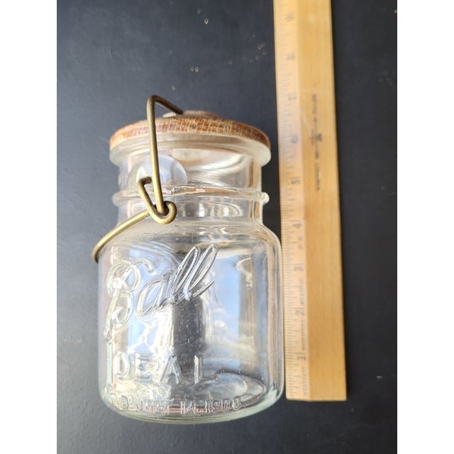1920s Vintage Ball Glass Jar With Wooden Lid & Metal Wire Clamp For Sale - Image 5 of 8